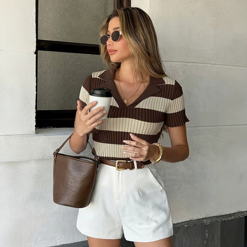 ZARA Korean Elegant Thin Stripe Knit Top Fall Versatile